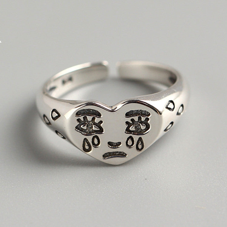 Heart Shape Adjustable Copper Ring For Women With Vintage Silver Plating Finish Perfect For Wedding Gift Ideas