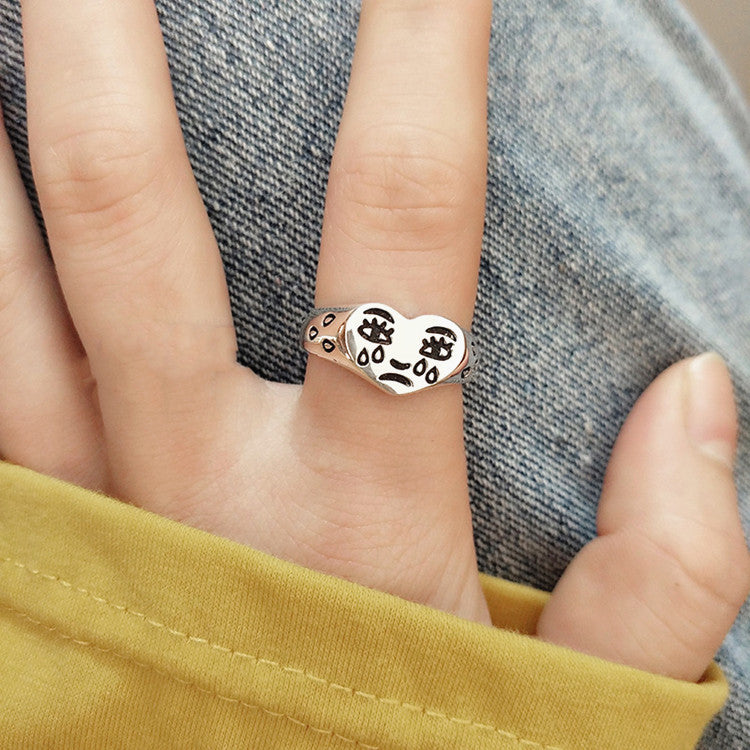 Heart Shape Adjustable Copper Ring For Women With Vintage Silver Plating Finish Perfect For Wedding Gift Ideas