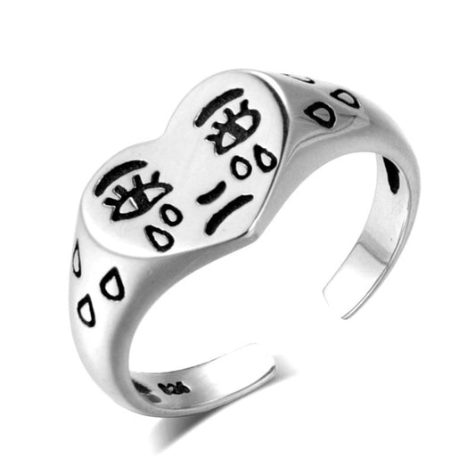 Heart Shape Adjustable Copper Ring For Women With Vintage Silver Plating Finish Perfect For Wedding Gift Ideas