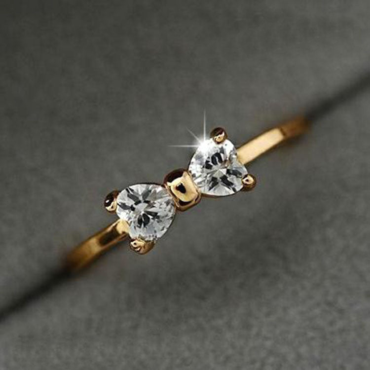 Women Bow Ring With Zircon Stones Korean Electroplated Alloy Delicate Travel Jewelry Elegant Travel Ring Styles