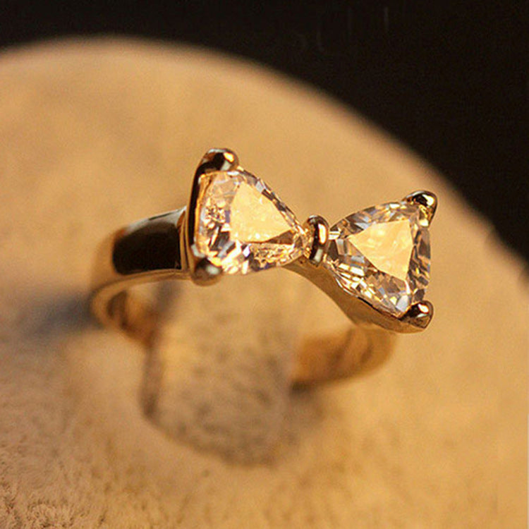 Women Bow Ring With Zircon Stones Korean Electroplated Alloy Delicate Travel Jewelry Elegant Travel Ring Styles