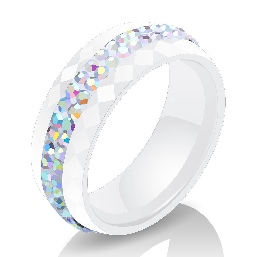 Womens Ceramic Ring Black and White Geometric Ring with Loose Gem Stone Womens Fashion Jewelry Ring Gift for Her