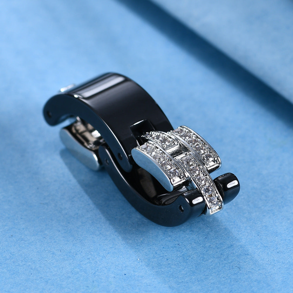 Ceramic Ring Necklace Korean Geometry Design with Gold-Plated Inlaid Gems Fashion Jewelry Ring Simple Band Ring Elegant Ring for Women