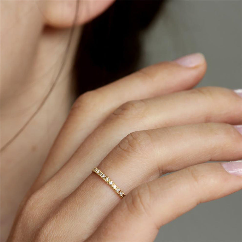 Womens Gemstone Inlaid Ring Gold Plated Geometric Copper Jewelry For Daily Wear Elegant Accessory With Crystals