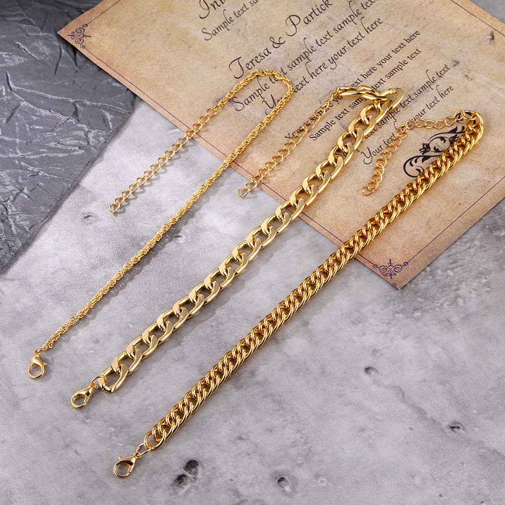 Layered Chain Bracelet and Anklet Set for Women Punk Metal Alloy Electroplated Fashion Jewelry Europe and America Style