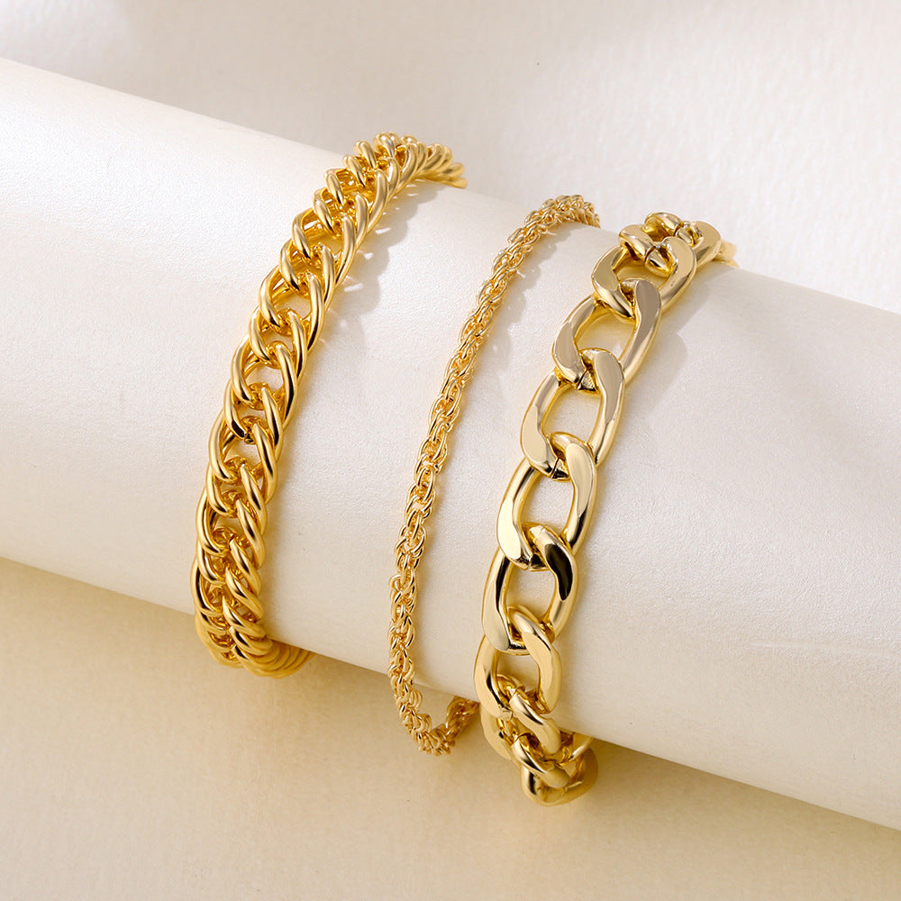Layered Chain Bracelet and Anklet Set for Women Punk Metal Alloy Electroplated Fashion Jewelry Europe and America Style