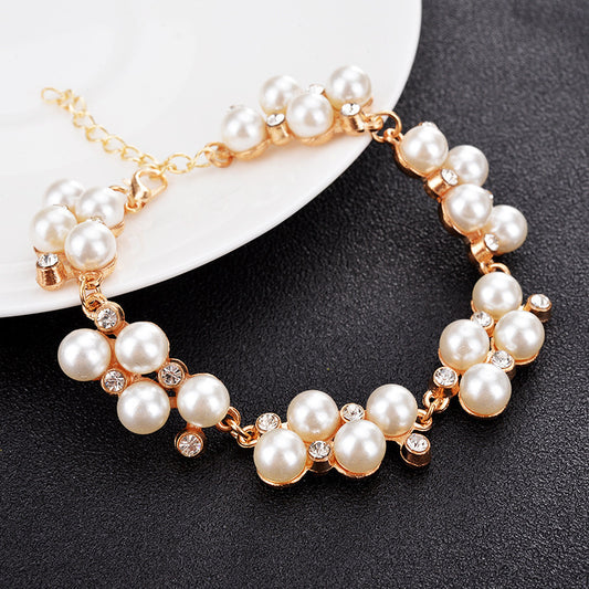 Elegant Pearl Rhinestone Geometric Alloy Bracelet For Women And Girls Inlaid Pearls 20 Cm By 2 Cm Fashion Accessory