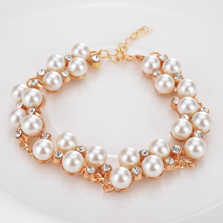 Elegant Pearl Rhinestone Geometric Alloy Bracelet For Women And Girls Inlaid Pearls 20 Cm By 2 Cm Fashion Accessory