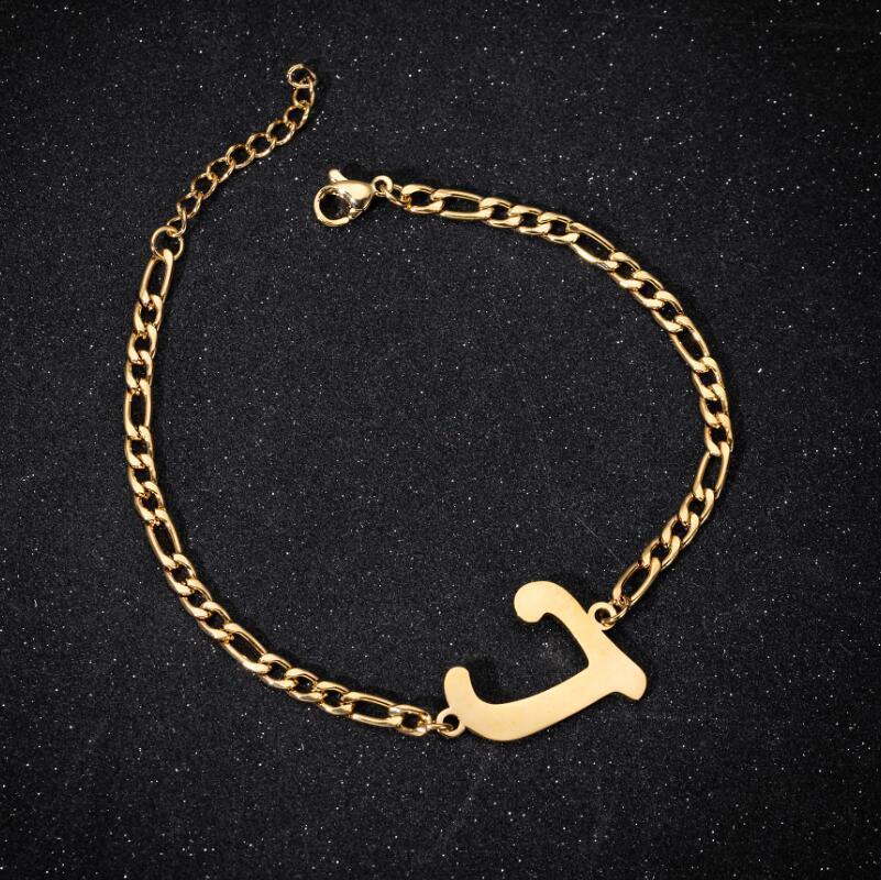 Stainless Steel Bracelet Thick Chain Initial Letter Pendant Electroplated Charm Alphabet A Z Fashion JewelryXL