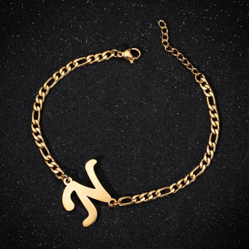 Stainless Steel Bracelet Thick Chain Initial Letter Pendant Electroplated Charm Alphabet A Z Fashion JewelryXL