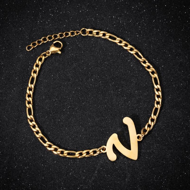 Stainless Steel Bracelet Thick Chain Initial Letter Pendant Electroplated Charm Alphabet A Z Fashion JewelryXL