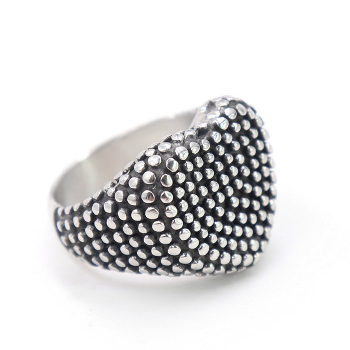 Mens Titanium Steel Heart Shaped Ring Black Oiled Finish Durable Pitting Detail Gift For Him Modern Everyday Wear