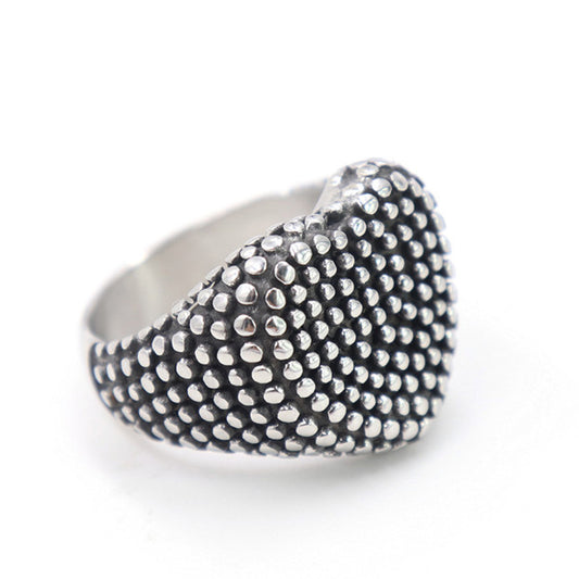Mens Titanium Steel Heart Shaped Ring Black Oiled Finish Durable Pitting Detail Gift For Him Modern Everyday Wear