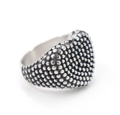 Mens Titanium Steel Heart Shaped Ring Black Oiled Finish Durable Pitting Detail Gift For Him Modern Everyday Wear