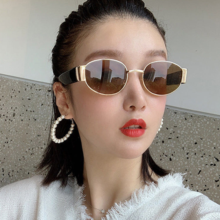 Oval Sunglasses Vintage Metal Frame Resin Lens UV400 Protection Small Frame Hip Hop Sunglasses For Women UV400