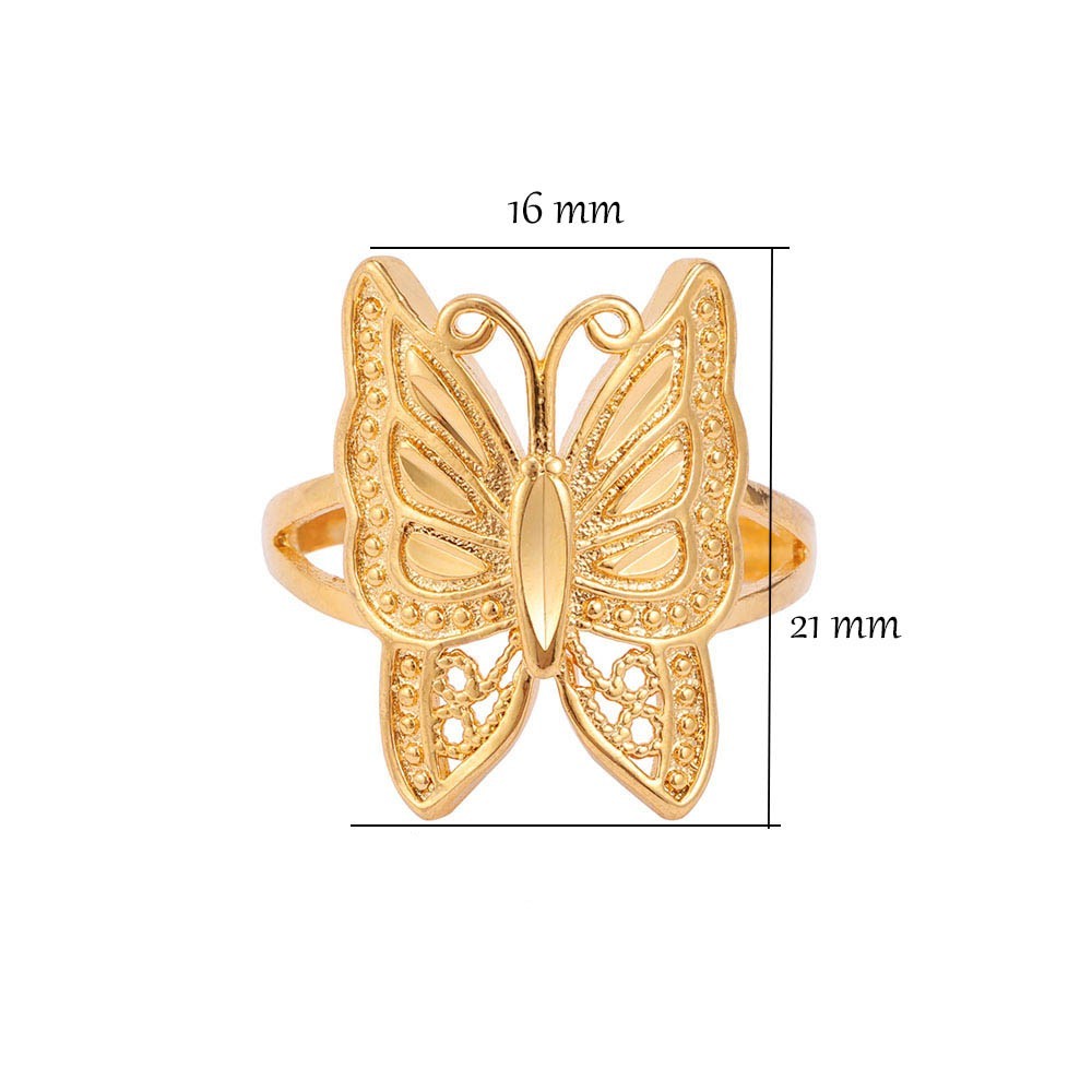 Womens Gold Plated Copper Butterfly Ring Open Adjustable Fashion Jewelry Korean Inspired Design Elegant Trendy