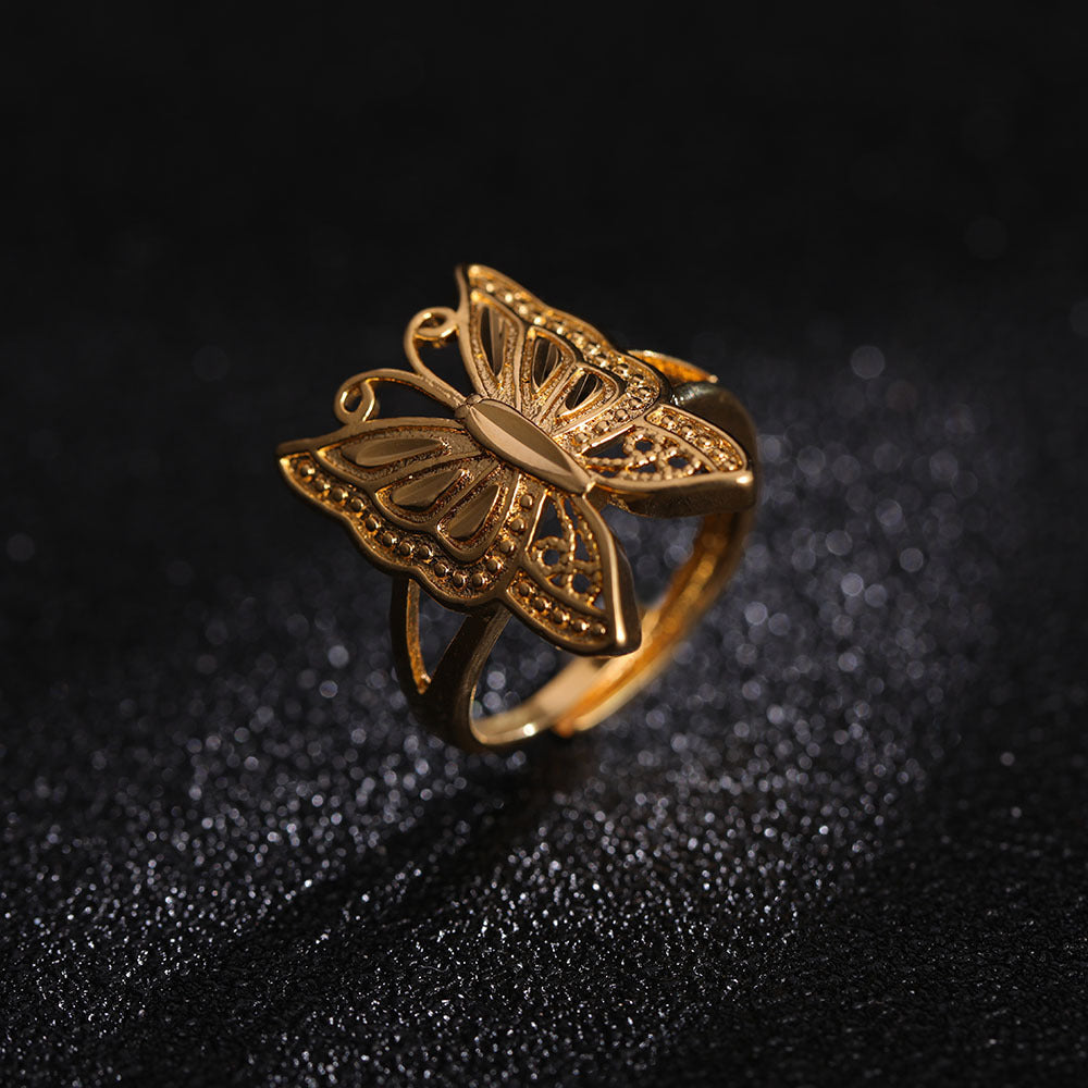 Womens Gold Plated Copper Butterfly Ring Open Adjustable Fashion Jewelry Korean Inspired Design Elegant Trendy