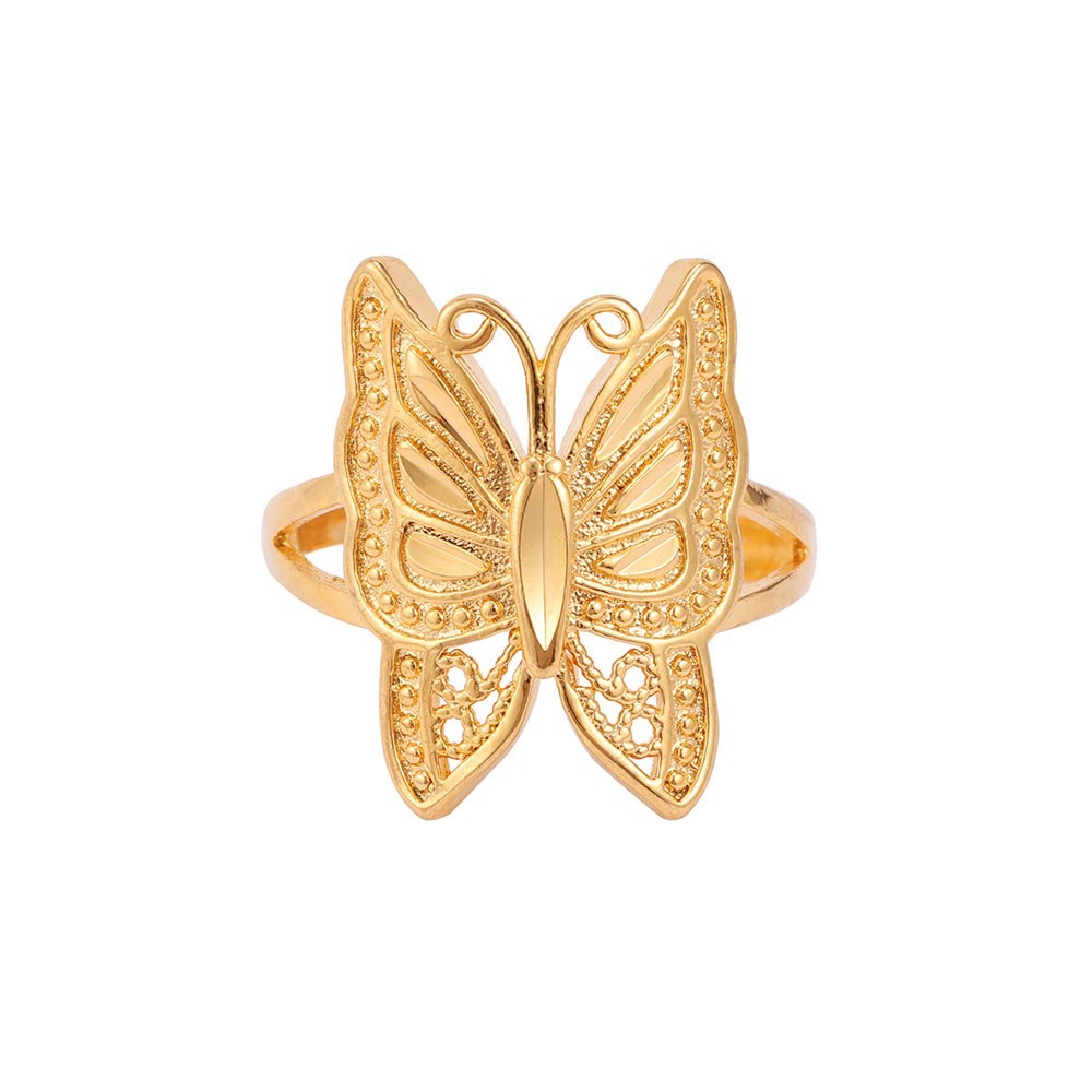 Womens Gold Plated Copper Butterfly Ring Open Adjustable Fashion Jewelry Korean Inspired Design Elegant Trendy