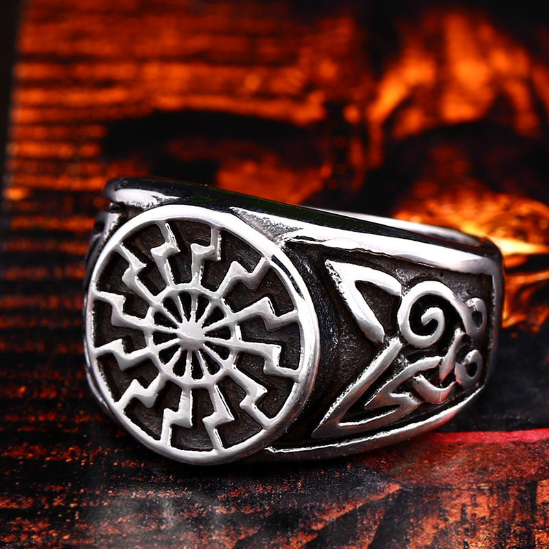 Titanium Steel Viking Engraved Ring For Men Vintage Geometric Design Gift Idea Travel Keepsake For Adventurers
