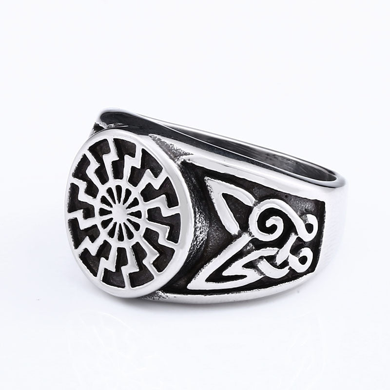 Titanium Steel Viking Engraved Ring For Men Vintage Geometric Design Gift Idea Travel Keepsake For Adventurers