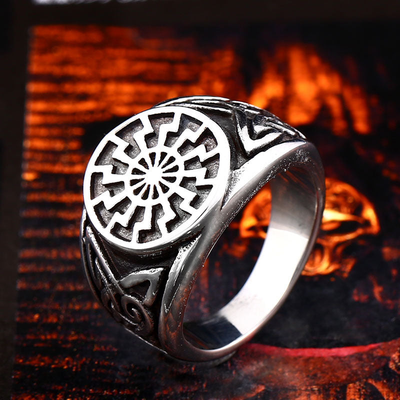 Titanium Steel Viking Engraved Ring For Men Vintage Geometric Design Gift Idea Travel Keepsake For Adventurers
