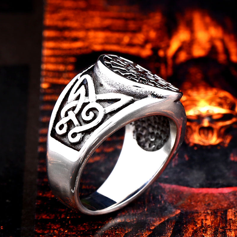 Titanium Steel Viking Engraved Ring For Men Vintage Geometric Design Gift Idea Travel Keepsake For Adventurers