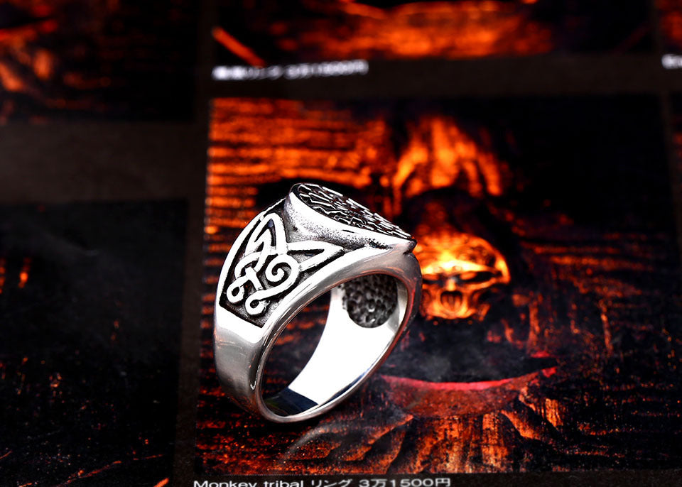 Titanium Steel Viking Engraved Ring For Men Vintage Geometric Design Gift Idea Travel Keepsake For Adventurers