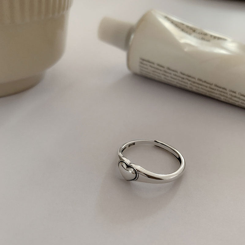 Sterling Silver Adjustable Open Love Ring Hollow Out Geometric Design Korean Style Plated Ring For Women Daily