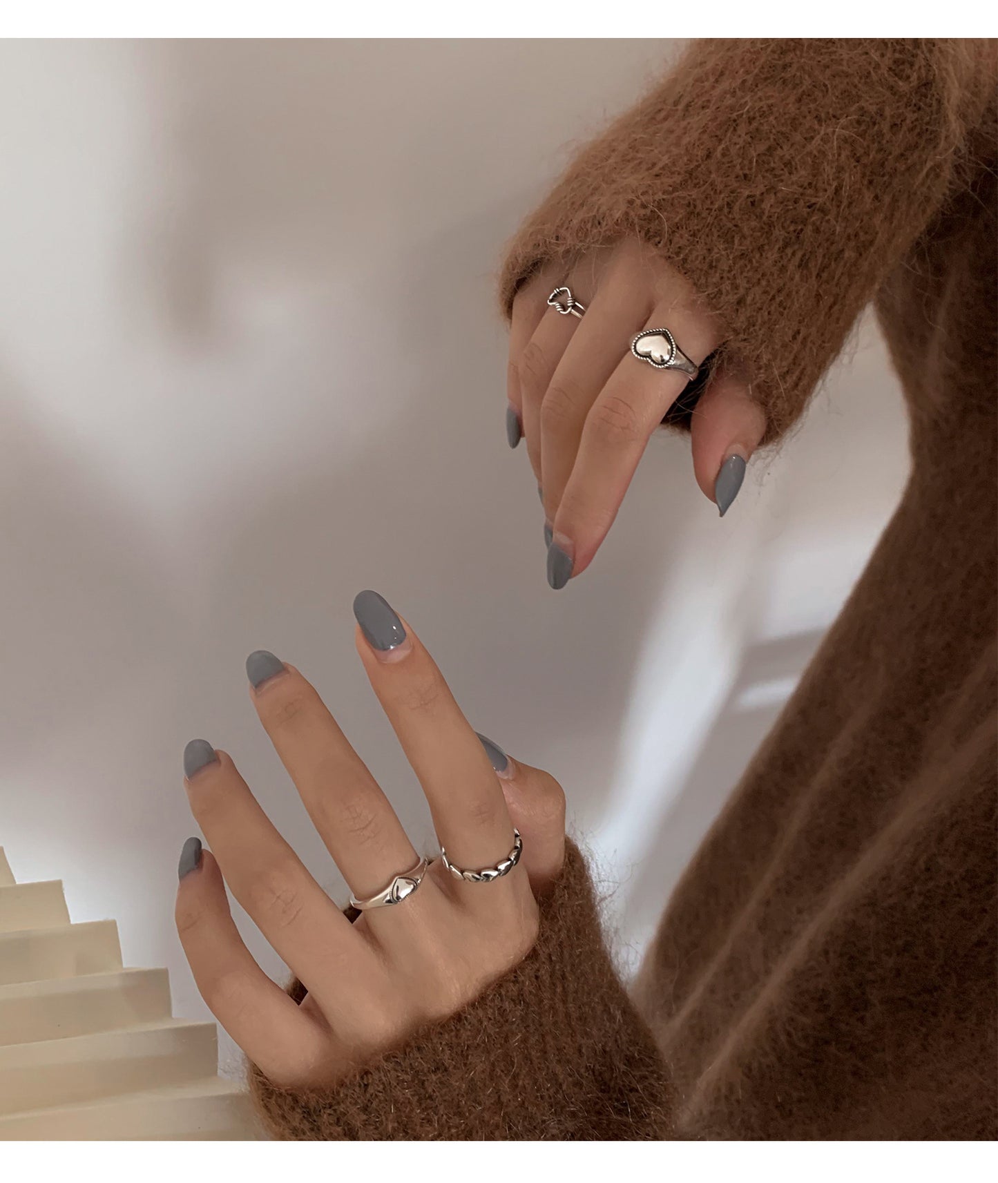 Sterling Silver Adjustable Open Love Ring Hollow Out Geometric Design Korean Style Plated Ring For Women Daily