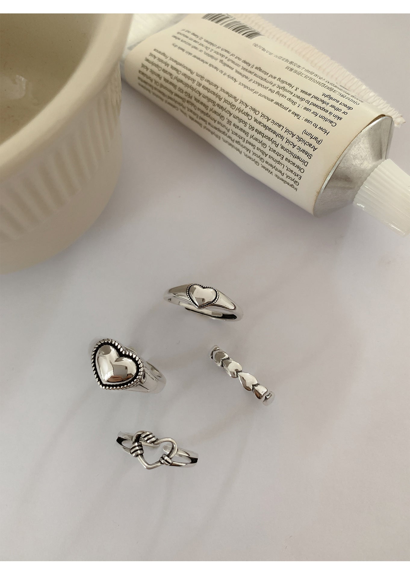 Sterling Silver Adjustable Open Love Ring Hollow Out Geometric Design Korean Style Plated Ring For Women Daily