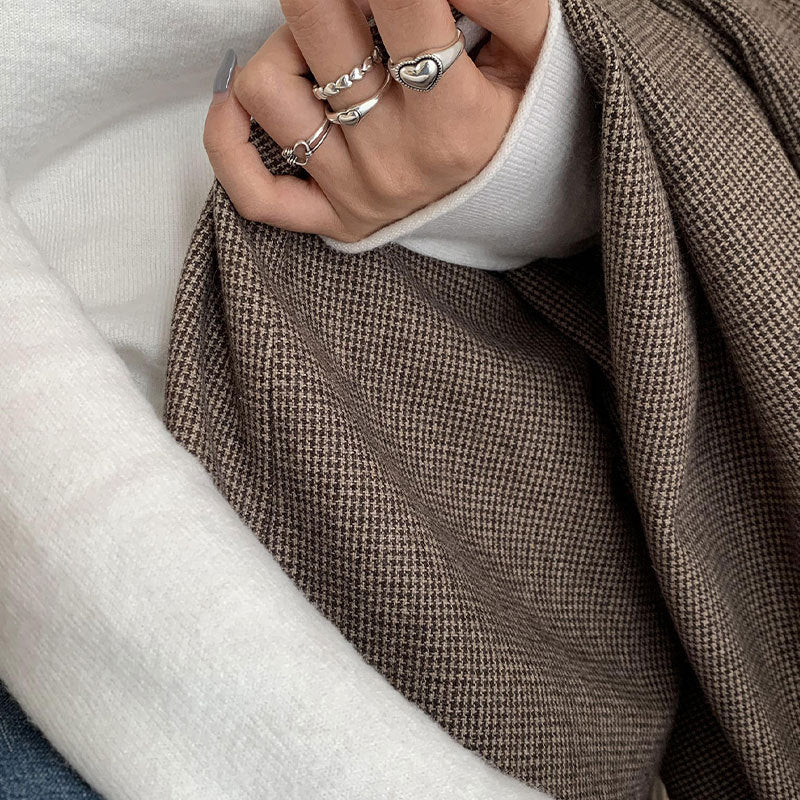 Sterling Silver Adjustable Open Love Ring Hollow Out Geometric Design Korean Style Plated Ring For Women Daily