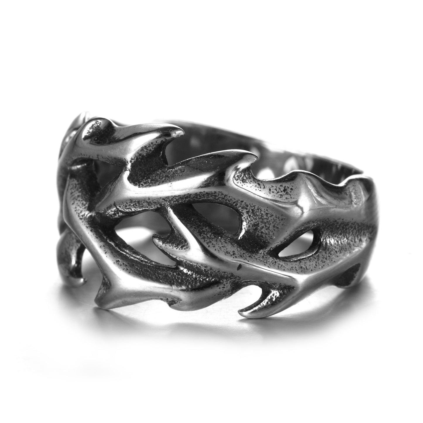 Geometric Ring for Men and Women Stainless Steel Band Hollow Lightning Design Punk Ring Titanium Silvery Alloy