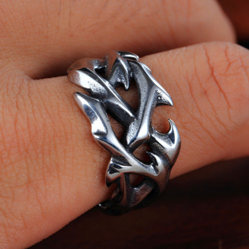 Geometric Ring for Men and Women Stainless Steel Band Hollow Lightning Design Punk Ring Titanium Silvery Alloy