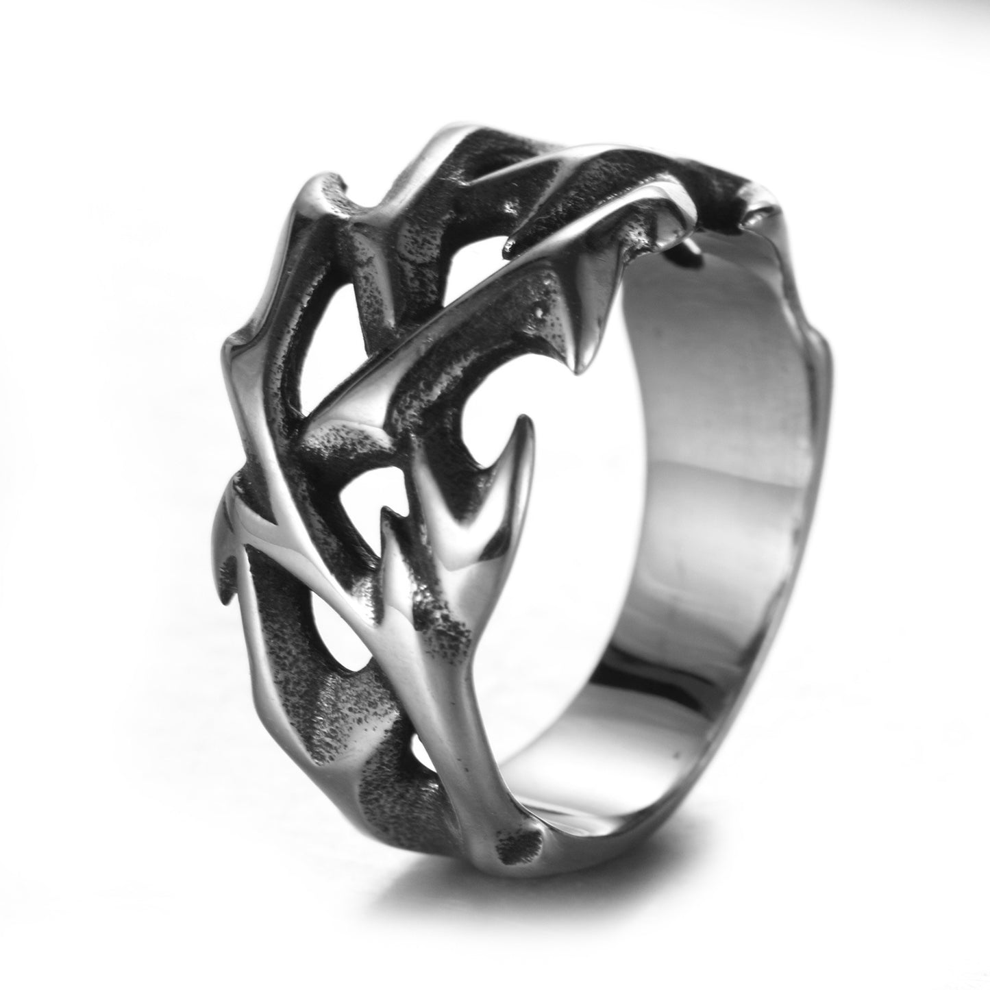Geometric Ring for Men and Women Stainless Steel Band Hollow Lightning Design Punk Ring Titanium Silvery Alloy