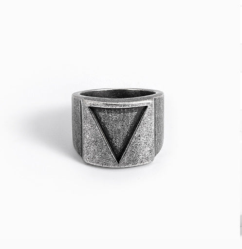 Mens Alloy Viking Triangle Ring Retro Hammer Punk Geometric Polished Design Fashion Statement Everyday For Men