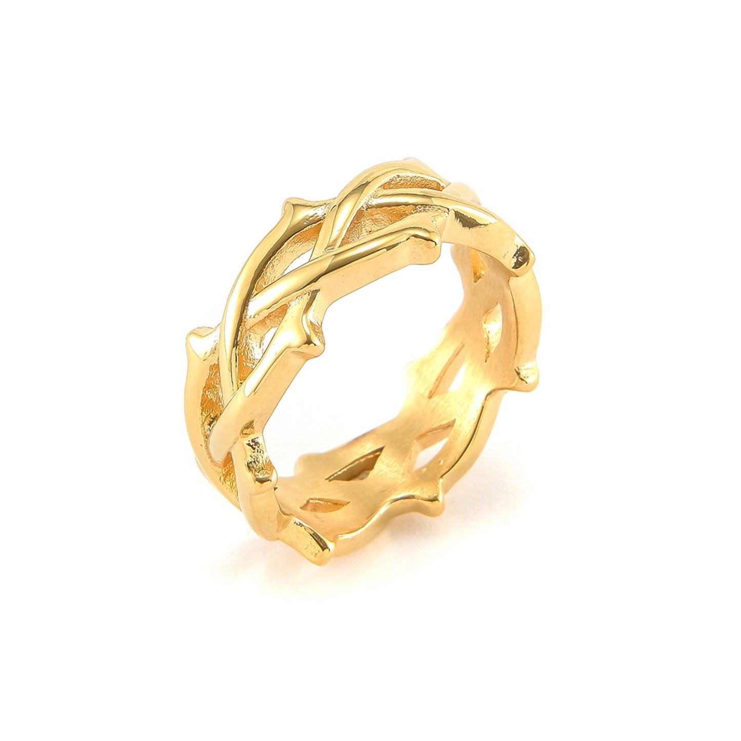 Mens Fashion Titanium Steel Fish Shaped Ring Braided Electroplated Geometric Band Gift For Trade Fairs US Size 8 12