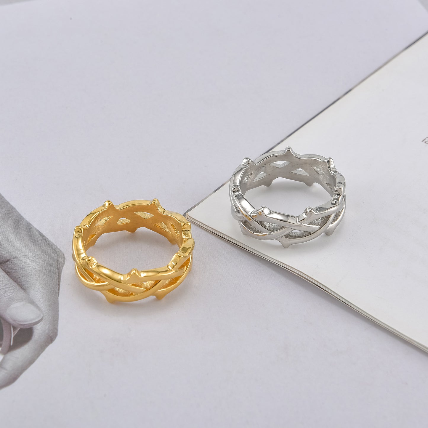 Mens Fashion Titanium Steel Fish Shaped Ring Braided Electroplated Geometric Band Gift For Trade Fairs US Size 8 12