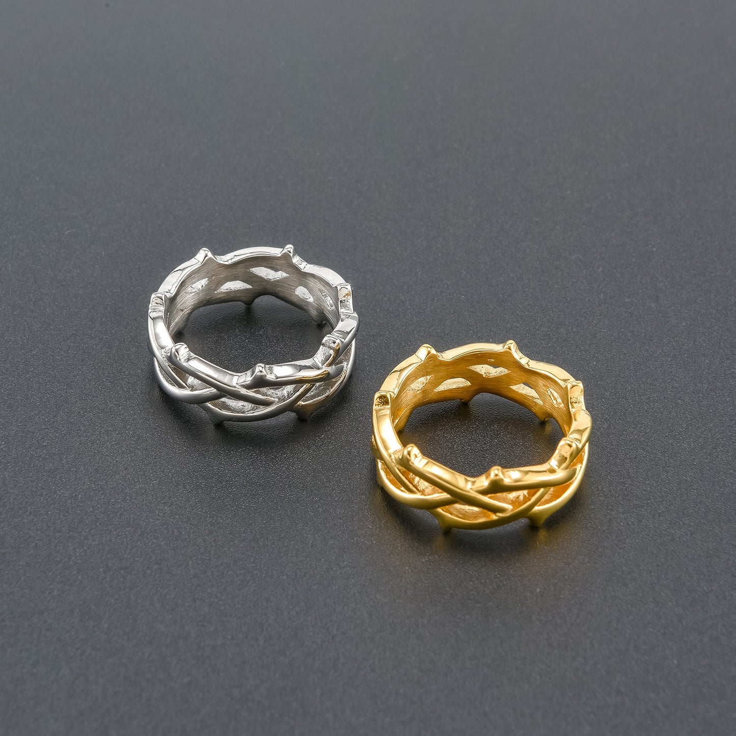 Mens Fashion Titanium Steel Fish Shaped Ring Braided Electroplated Geometric Band Gift For Trade Fairs US Size 8 12