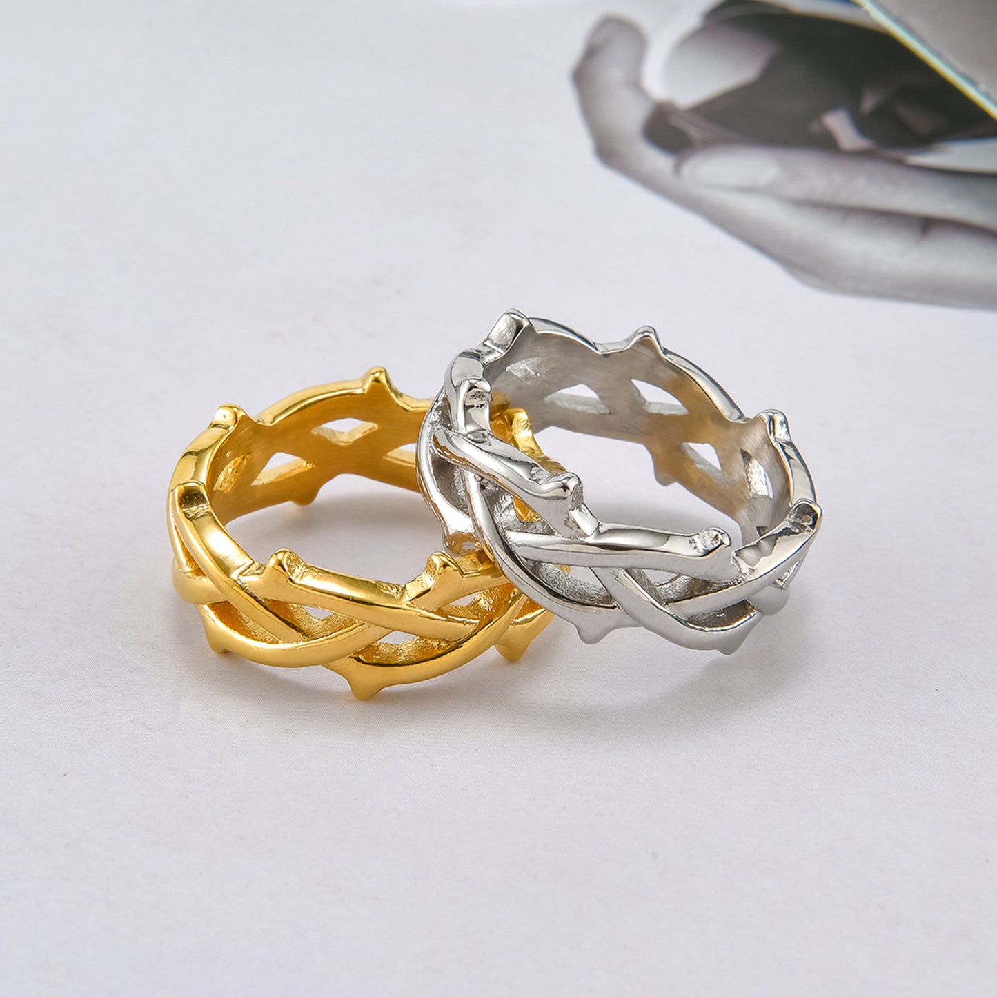 Mens Fashion Titanium Steel Fish Shaped Ring Braided Electroplated Geometric Band Gift For Trade Fairs US Size 8 12