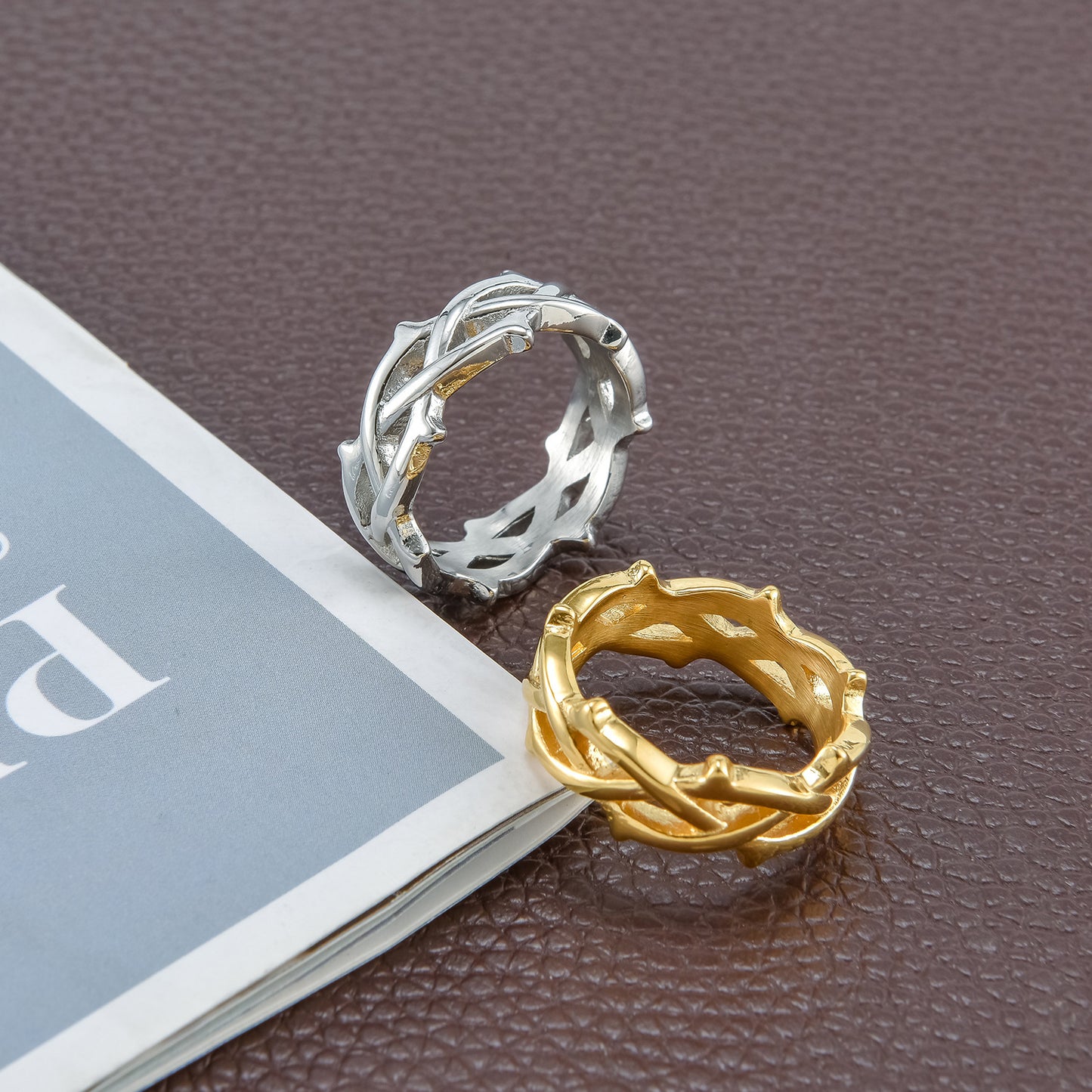 Mens Fashion Titanium Steel Fish Shaped Ring Braided Electroplated Geometric Band Gift For Trade Fairs US Size 8 12