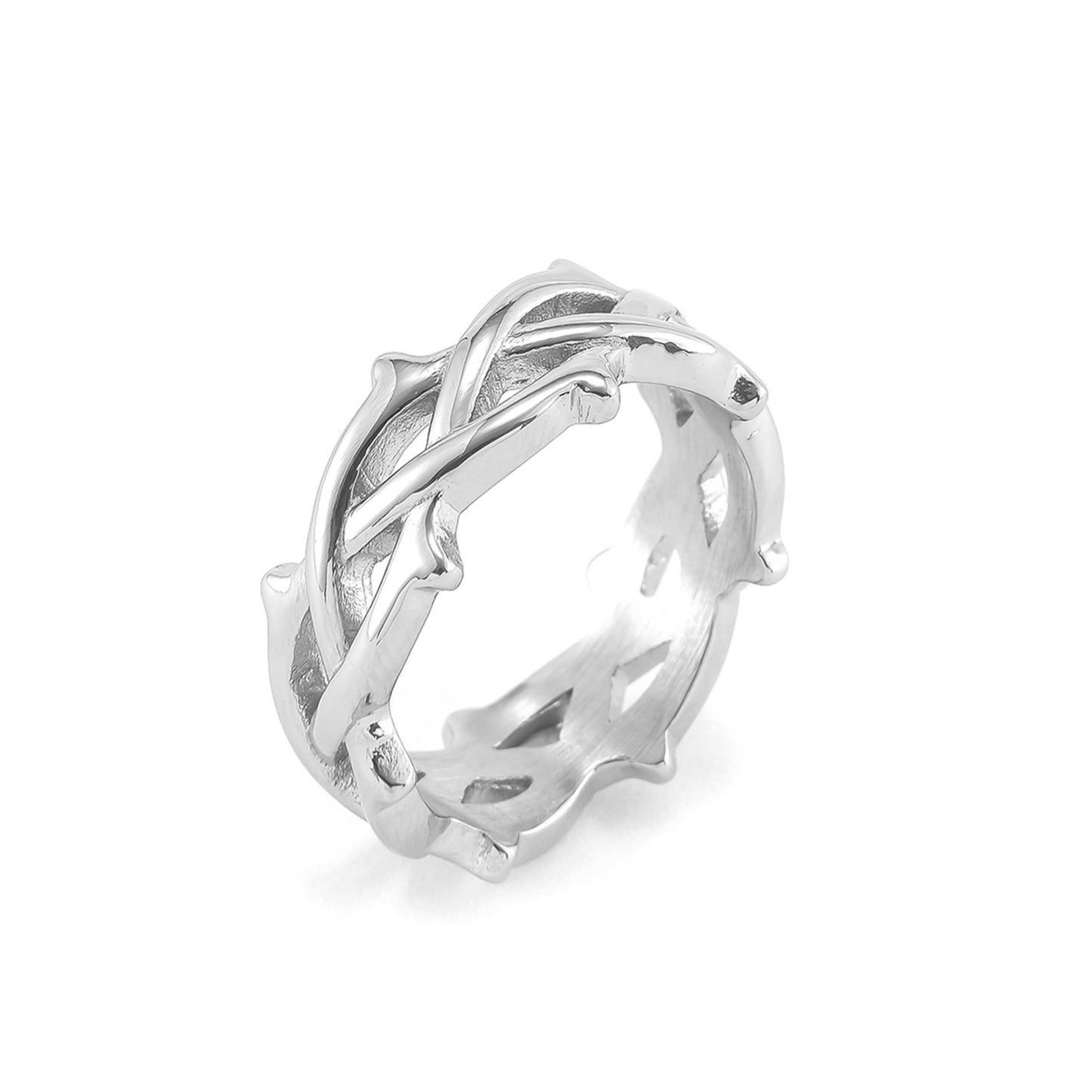 Mens Fashion Titanium Steel Fish Shaped Ring Braided Electroplated Geometric Band Gift For Trade Fairs US Size 8 12