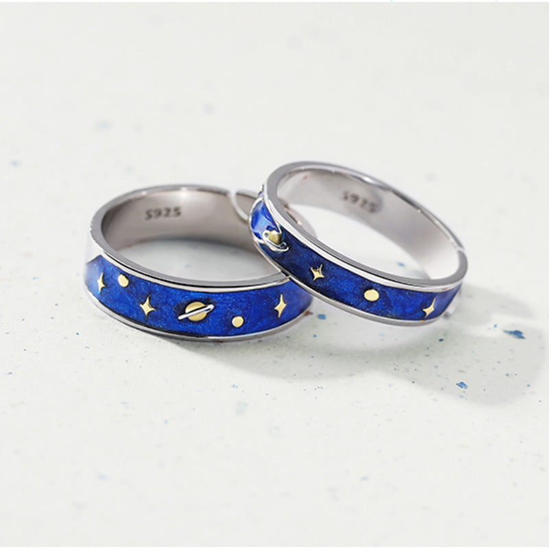 Copper Constellation Couple Ring For Lovers A And B With Electroplating Finish And Gutta Percha For Lovers Ring