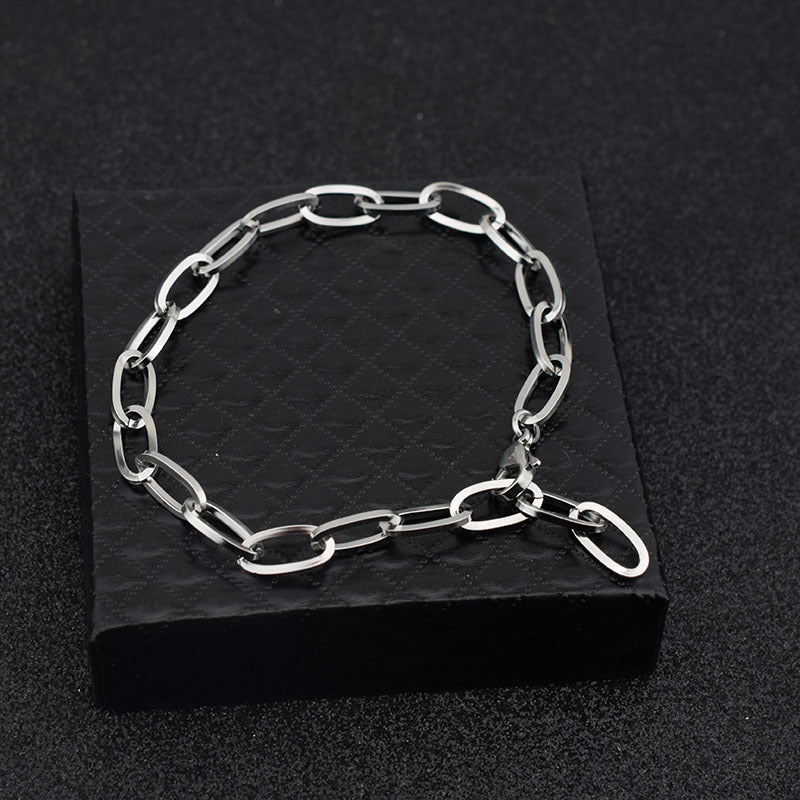 Unisex Titanium Steel Bracelet Retro Chain Polished No Fading Hypoallergenic Jewelry Everyday Wear 22cm Length