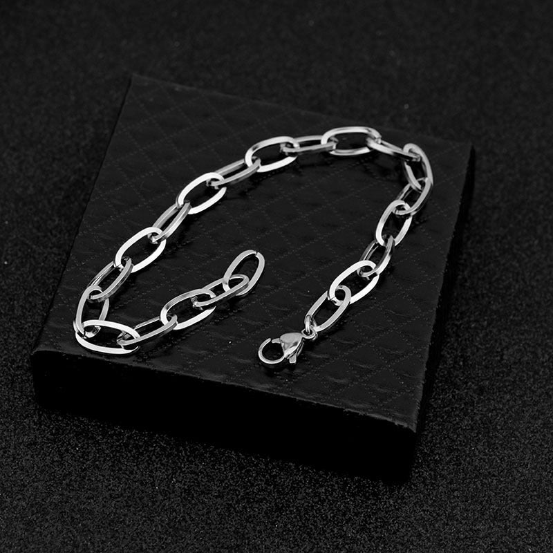 Unisex Titanium Steel Bracelet Retro Chain Polished No Fading Hypoallergenic Jewelry Everyday Wear 22cm Length