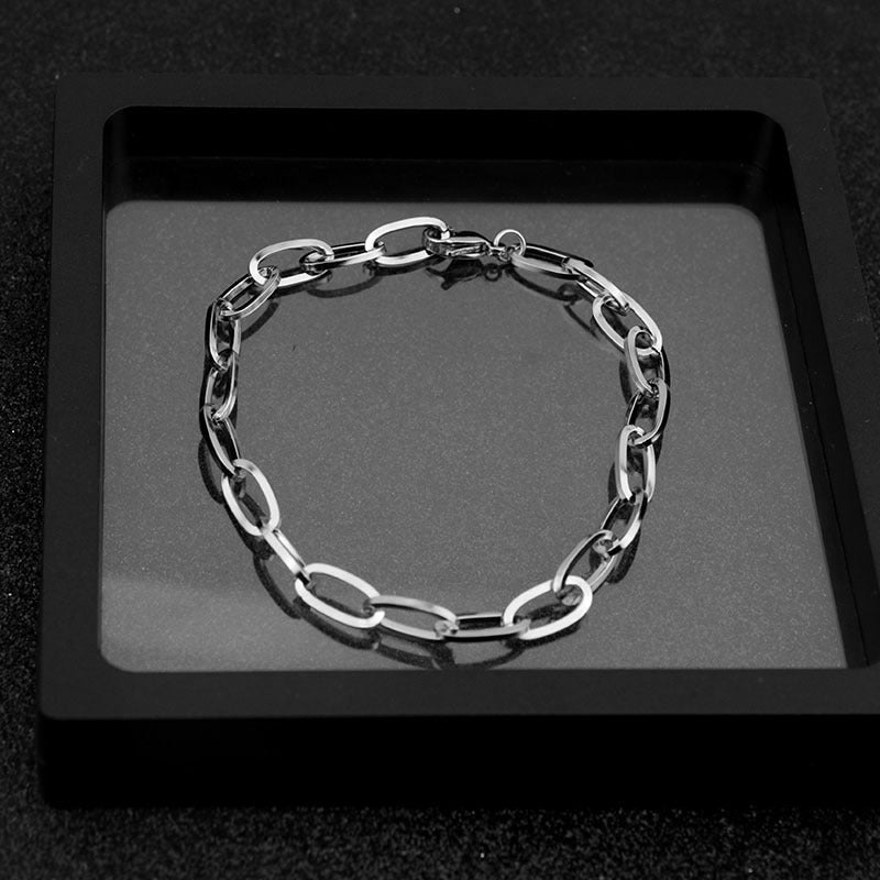 Unisex Titanium Steel Bracelet Retro Chain Polished No Fading Hypoallergenic Jewelry Everyday Wear 22cm Length