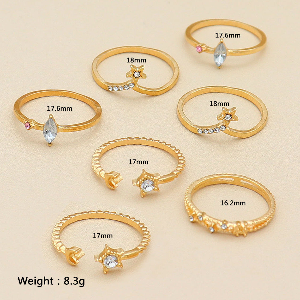 Geometric Knuckle Ring Set Golden Alloy Rings With Purple Gems Unisex Stackable Bohemian Style Fashion Jewelry