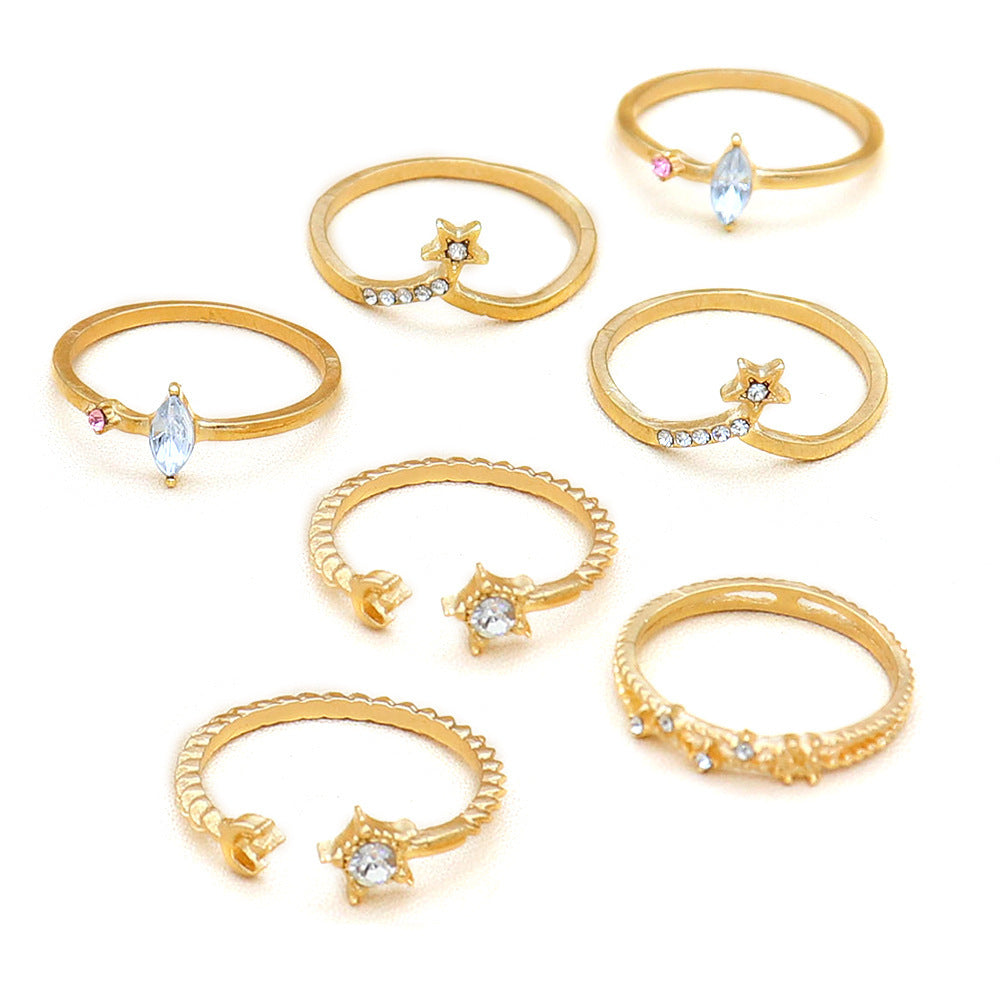 Geometric Knuckle Ring Set Golden Alloy Rings With Purple Gems Unisex Stackable Bohemian Style Fashion Jewelry