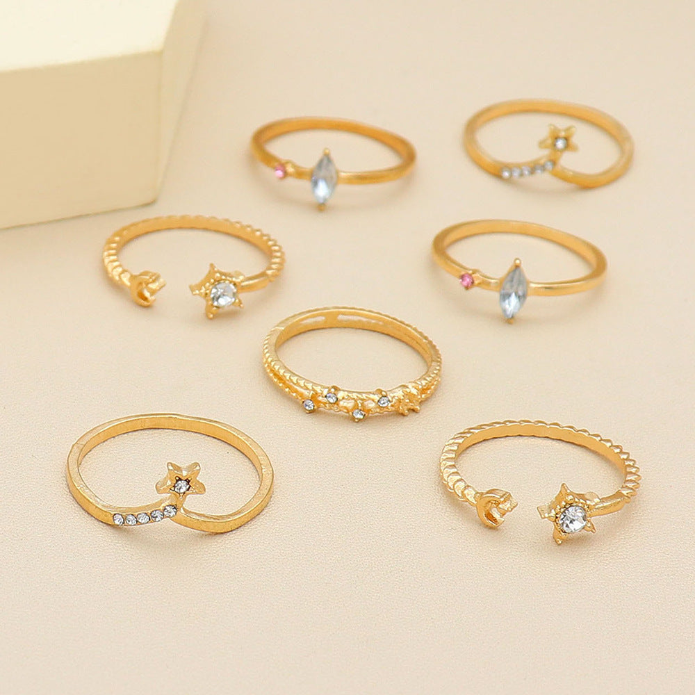 Geometric Knuckle Ring Set Golden Alloy Rings With Purple Gems Unisex Stackable Bohemian Style Fashion Jewelry