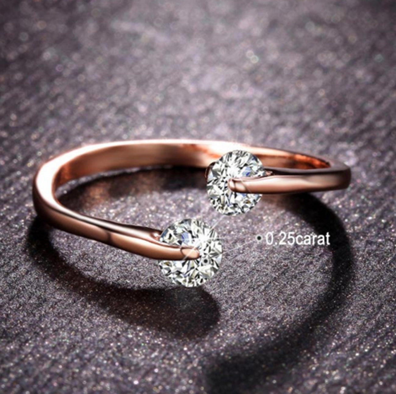 Geometric Ring With Double Diamond Silver Copper Electroplated Korean Style Womens Ring Individually Packed Gift
