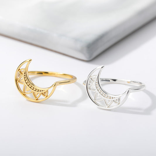 Moon Ring Gold Plated Copper Hollow Petal Design Unisex Statement Ring European American Fashion Jewelry 17mm